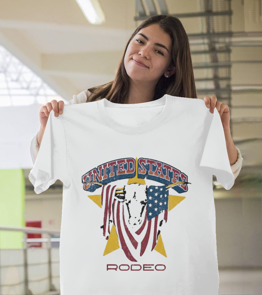United States Rodeo Bull American Flag Yellow Star Country Western T-Shirt