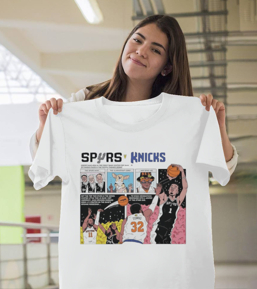 San Antonio Spurs V New York Knicks Comic Victor Wembanyama Jalen Brunson Karl Anthony Towns T-Shirt