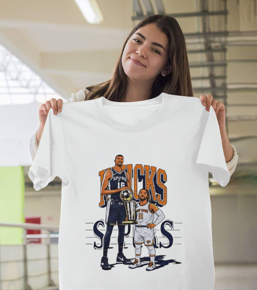 Victor Wembanyama Spurs Versus Jalen Brunson Knicks Trophy Size Gap T-Shirt