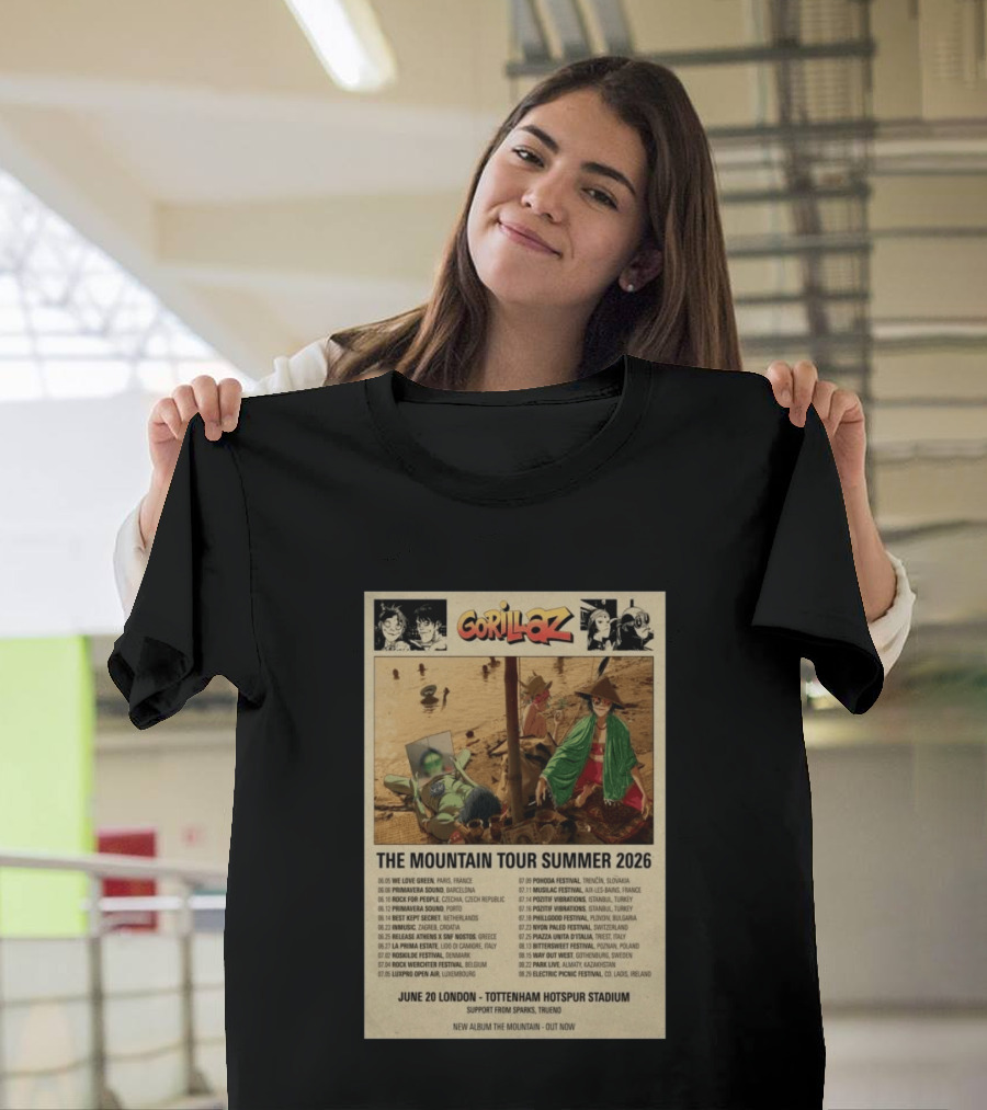Gorillaz The Mountain Tour Summer 2026 Concert Featuring Noodle And Band Members T-Shirt