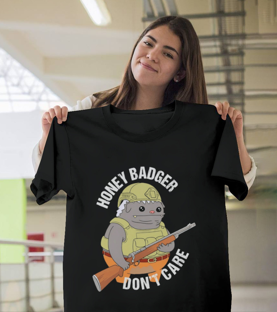 Honey Badger Don't Care Armed Cartoon T-Shirt