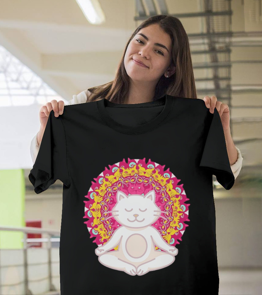 Meditation Zen Cat Mandala Yoga Peace Namaste Mindfulness Spiritual Pet Lover Feline Serenity T-Shirt
