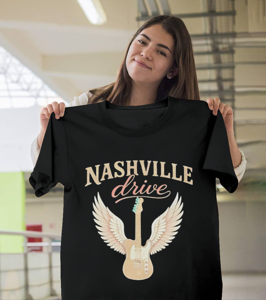 Nashville Drive Electric Guitar Angel Wings Music T-Shirt