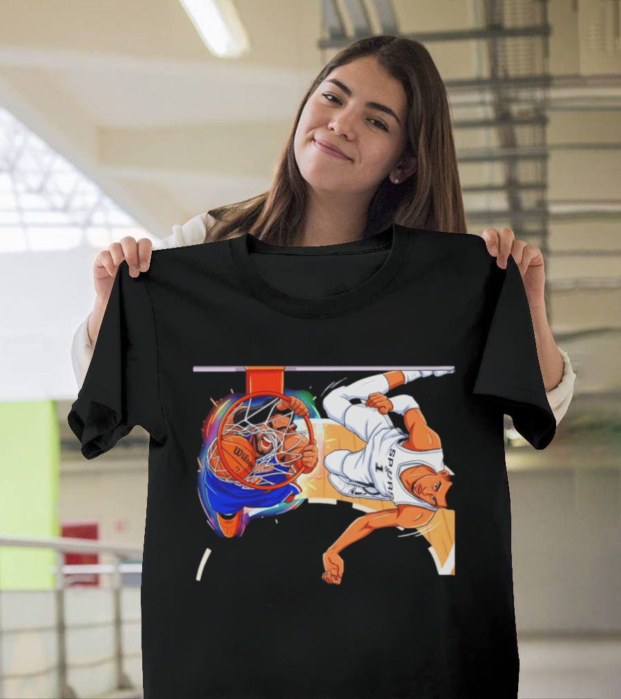 New York Knicks Vs San Antonio Spurs Comic Dunk Battle T-Shirt