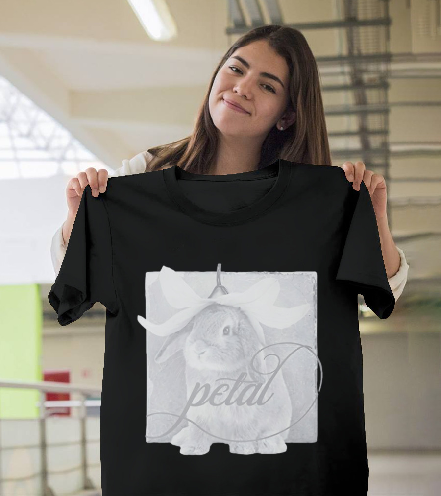 Petal Rabbit With Flower Headpiece On Square Tile Black And White T-Shirt