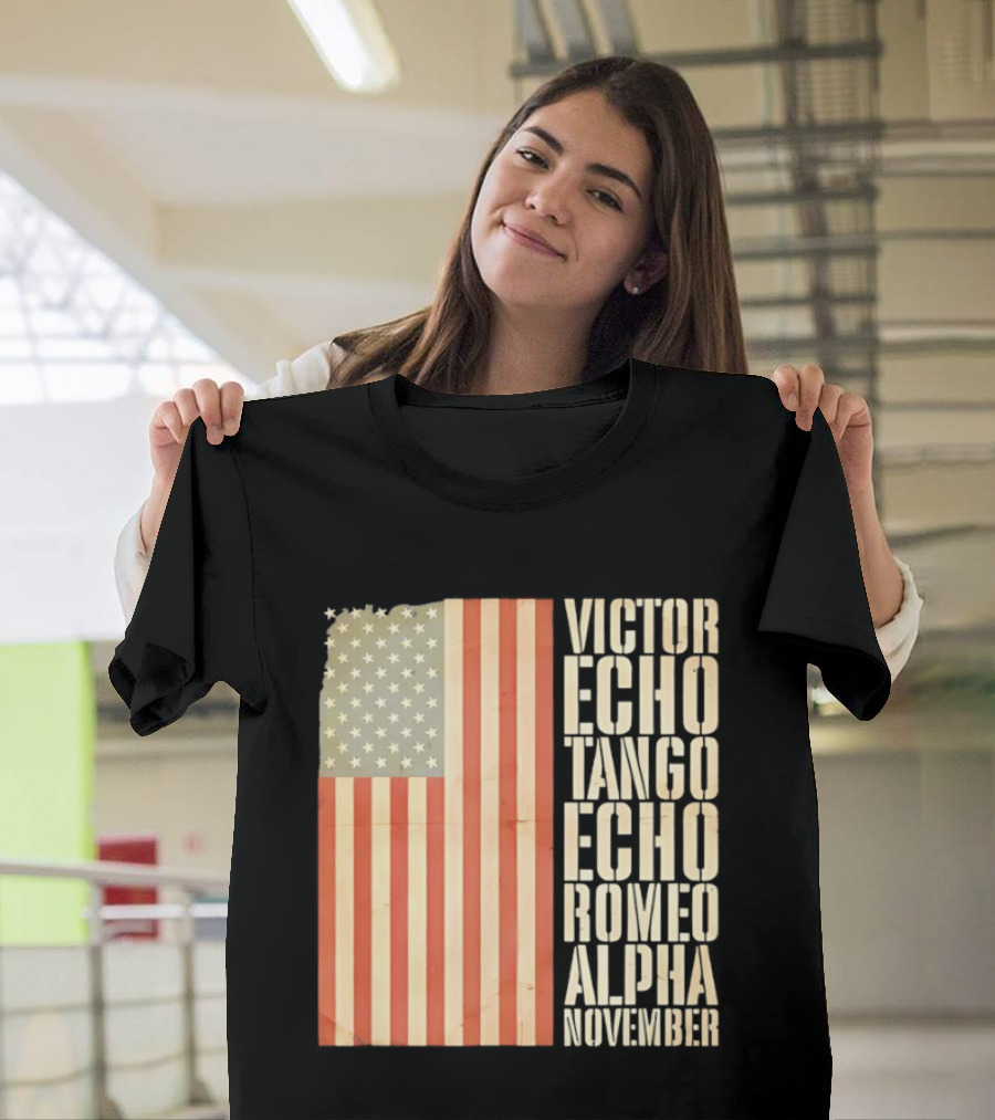 American Flag Victor Echo Tango Echo Romeo Alpha November Phonetic Alphabet T-Shirt