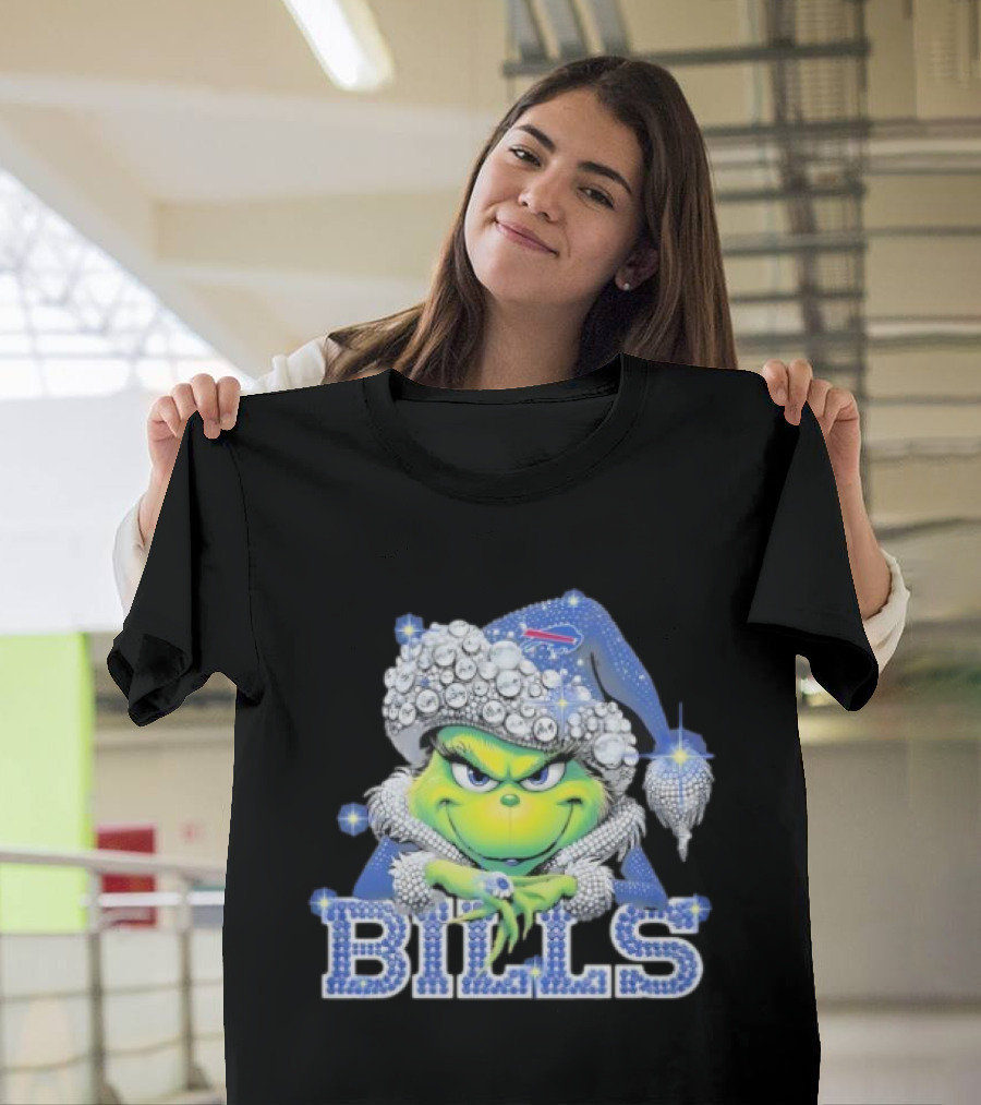 Buffalo Bills Grinch Santa Diamond Hat T-Shirt