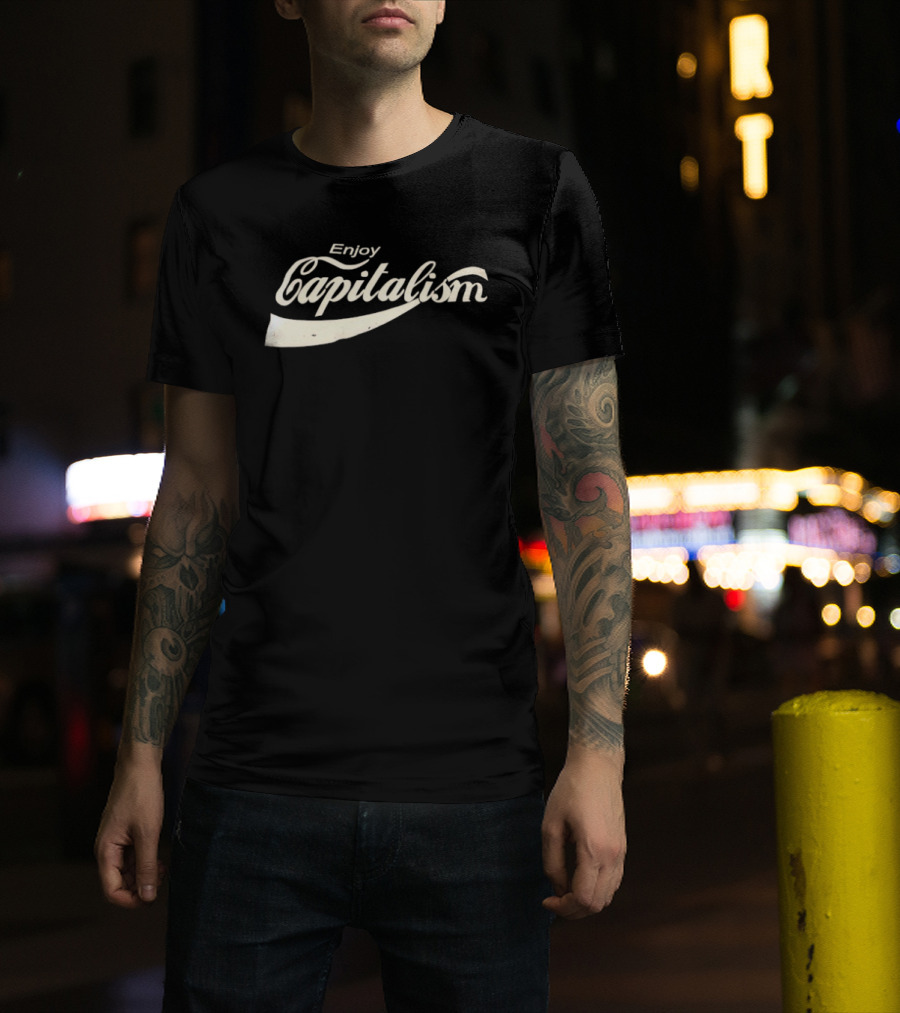 Enjoy Capitalism Coca Cola Style Typography Design T-Shirt