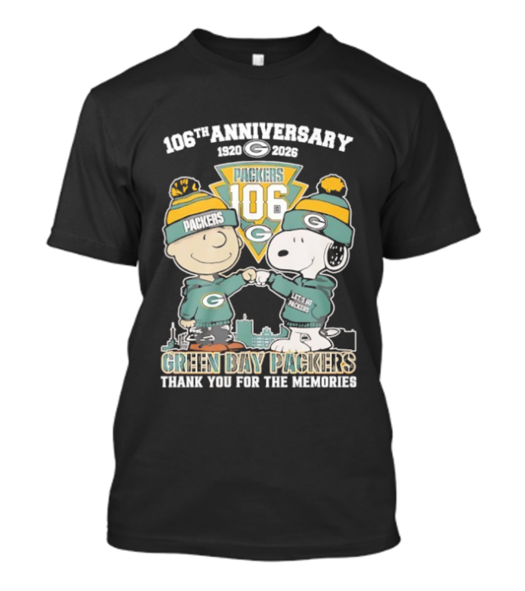 Green Bay Packers 106th Anniversary 1920-2026 Snoopy Charlie Brown Thank You For The Memories T-Shirt
