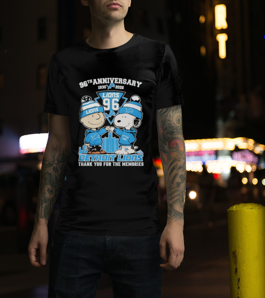 Detroit Lions 96th Anniversary 1930-2026 Snoopy And Charlie Brown T-Shirt