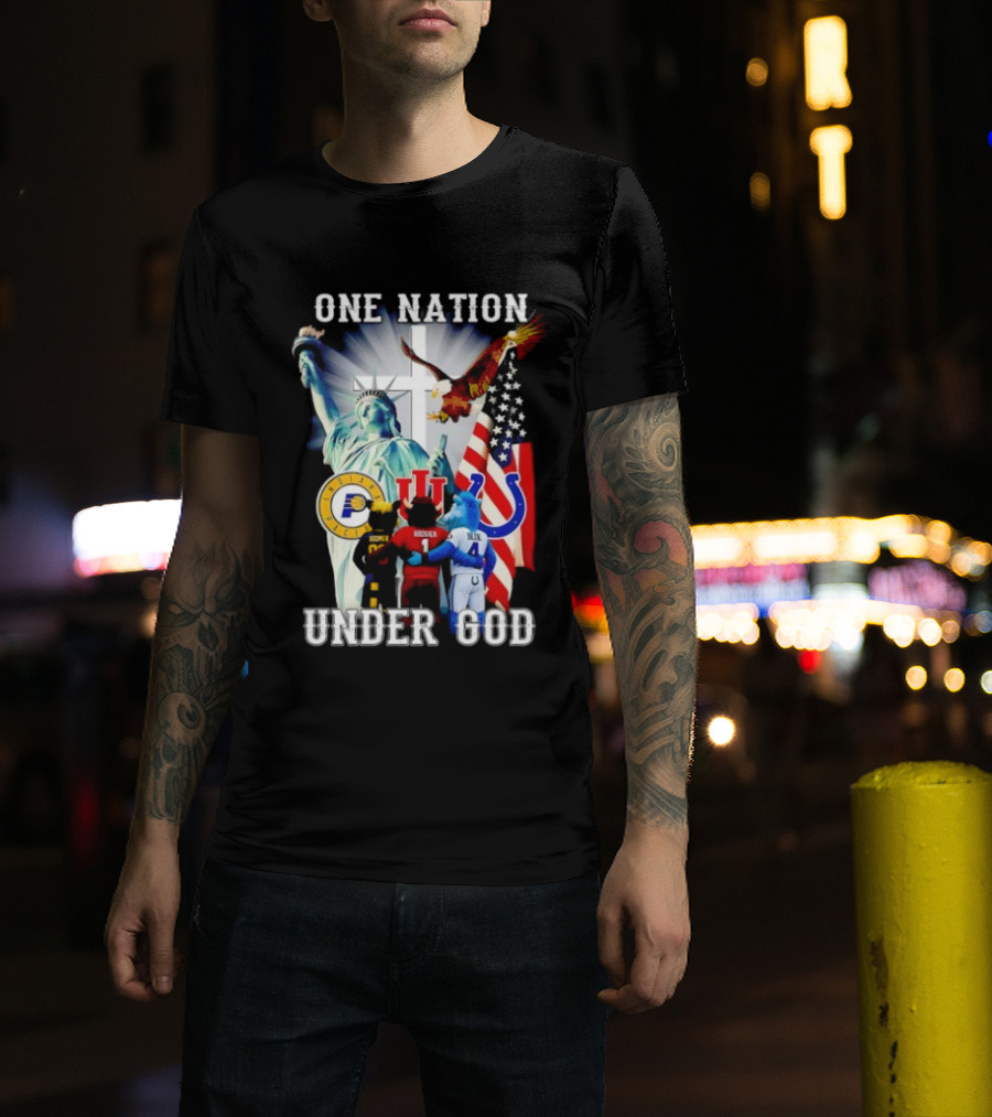Indiana Hoosiers Indianapolis Colts Indiana Pacers One Nation Under God Statue Of Liberty American Flag T-Shirt