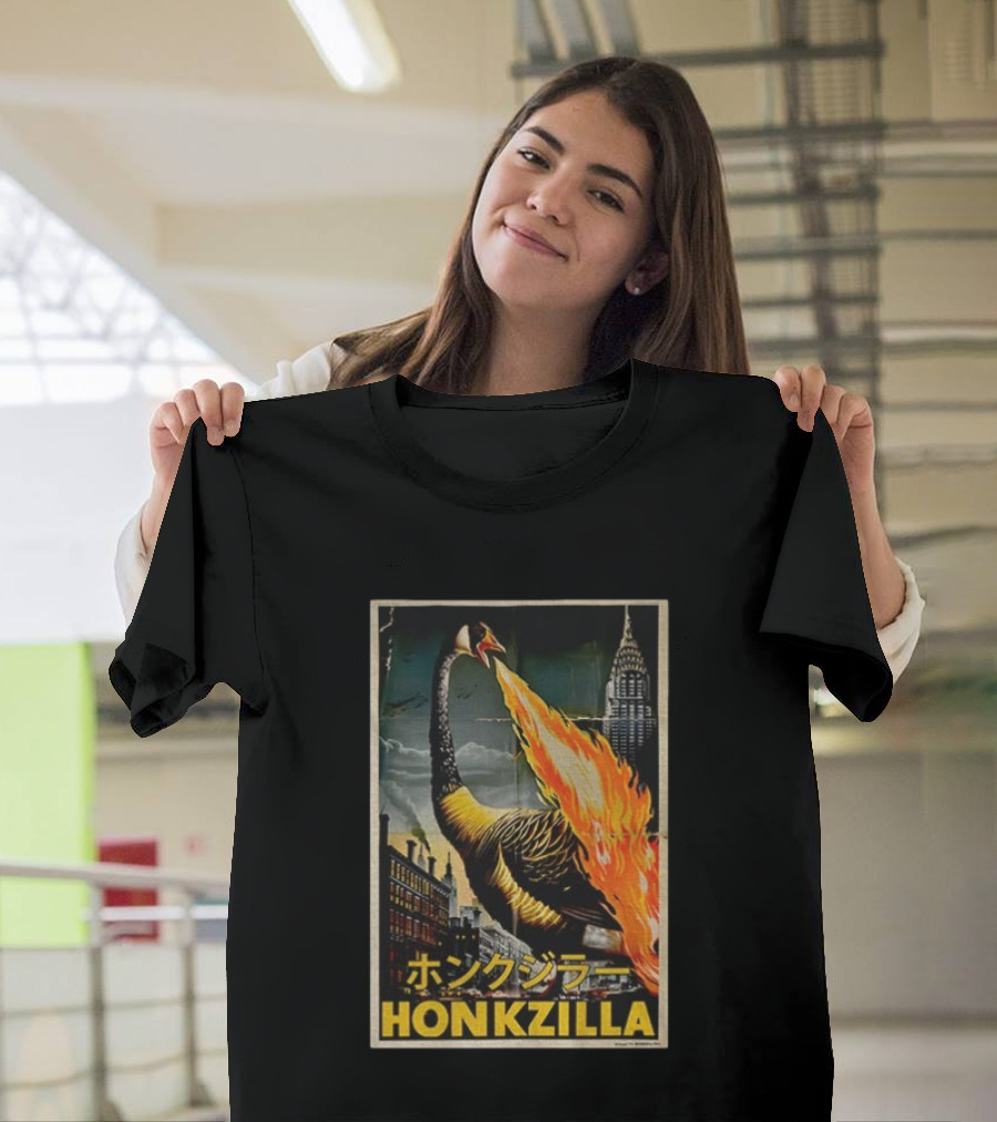 Honkzilla Goose Retro Japanese Movie Fire-Breathing City Attack T-Shirt