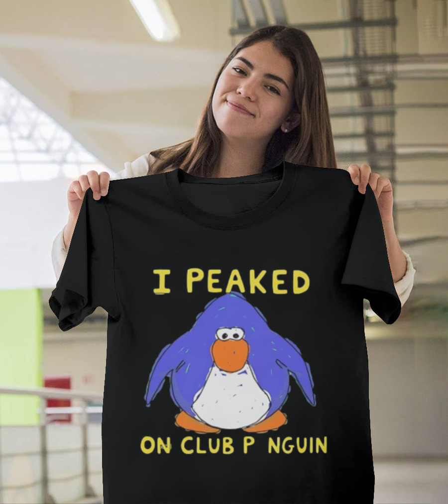 I Peaked On Club Penguin Retro Nostalgia Memorable Penguin Character T-Shirt