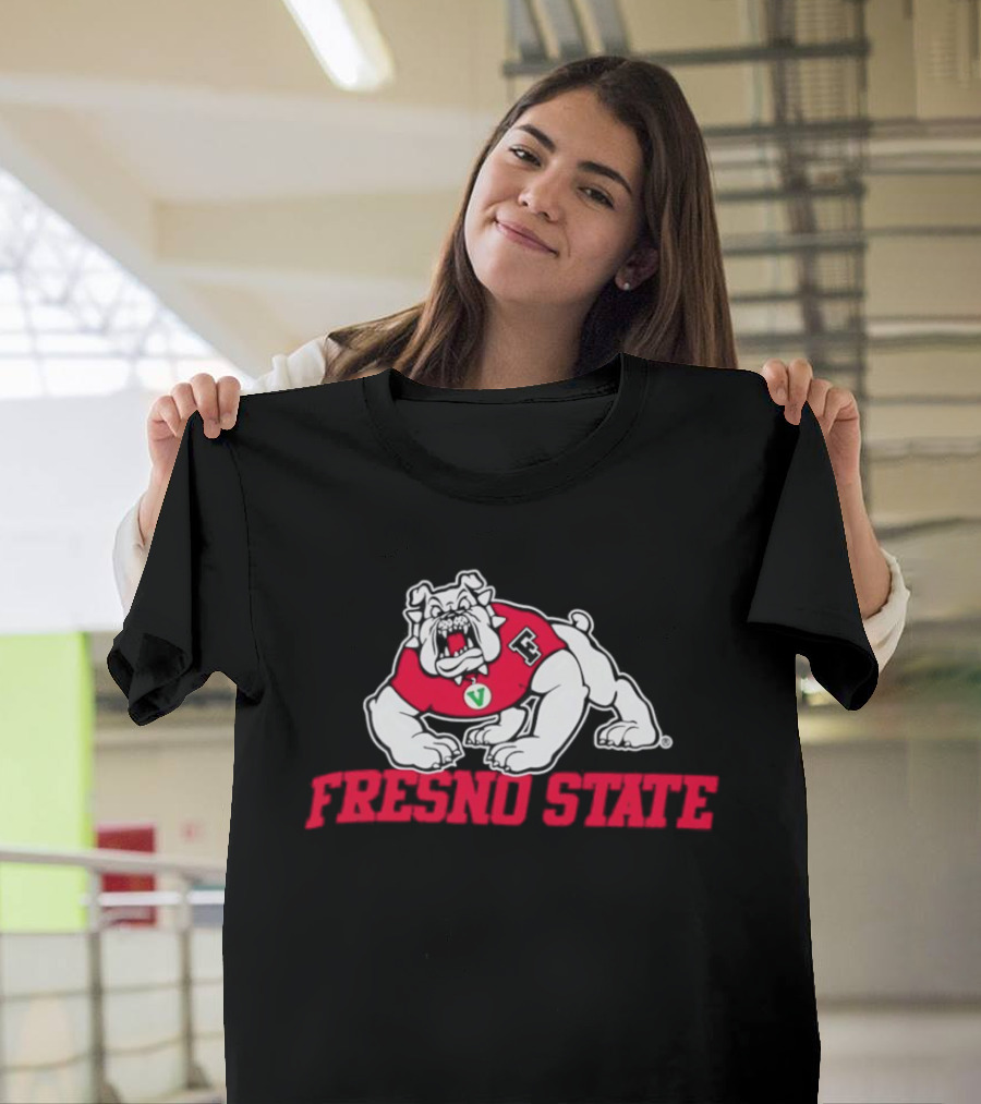 Fresno State Bulldogs Mascot Vivid Red Letterman Style T-Shirt