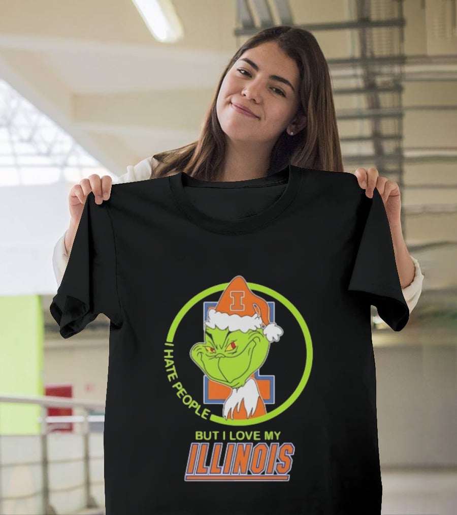 Grinch I Hate People But I Love My Illinois Fighting Illini T-Shirt