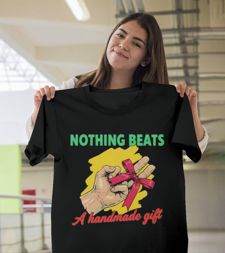 Nothing Beats A Handmade Gift Red Ribbon Hand Drawing T-Shirt