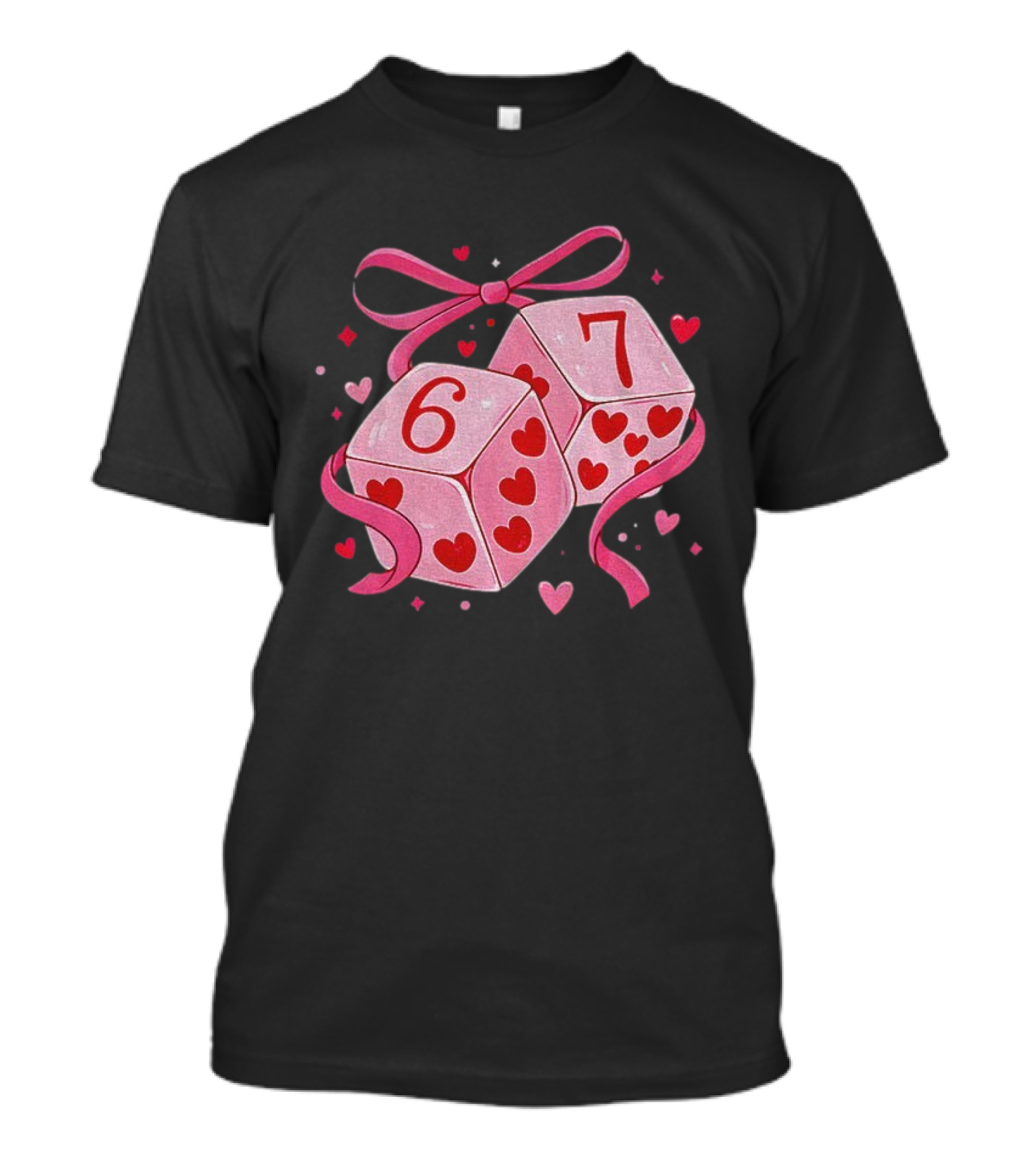 Preppy Valentine Pink Heart Dice 67 Bow Ribbon T-Shirt