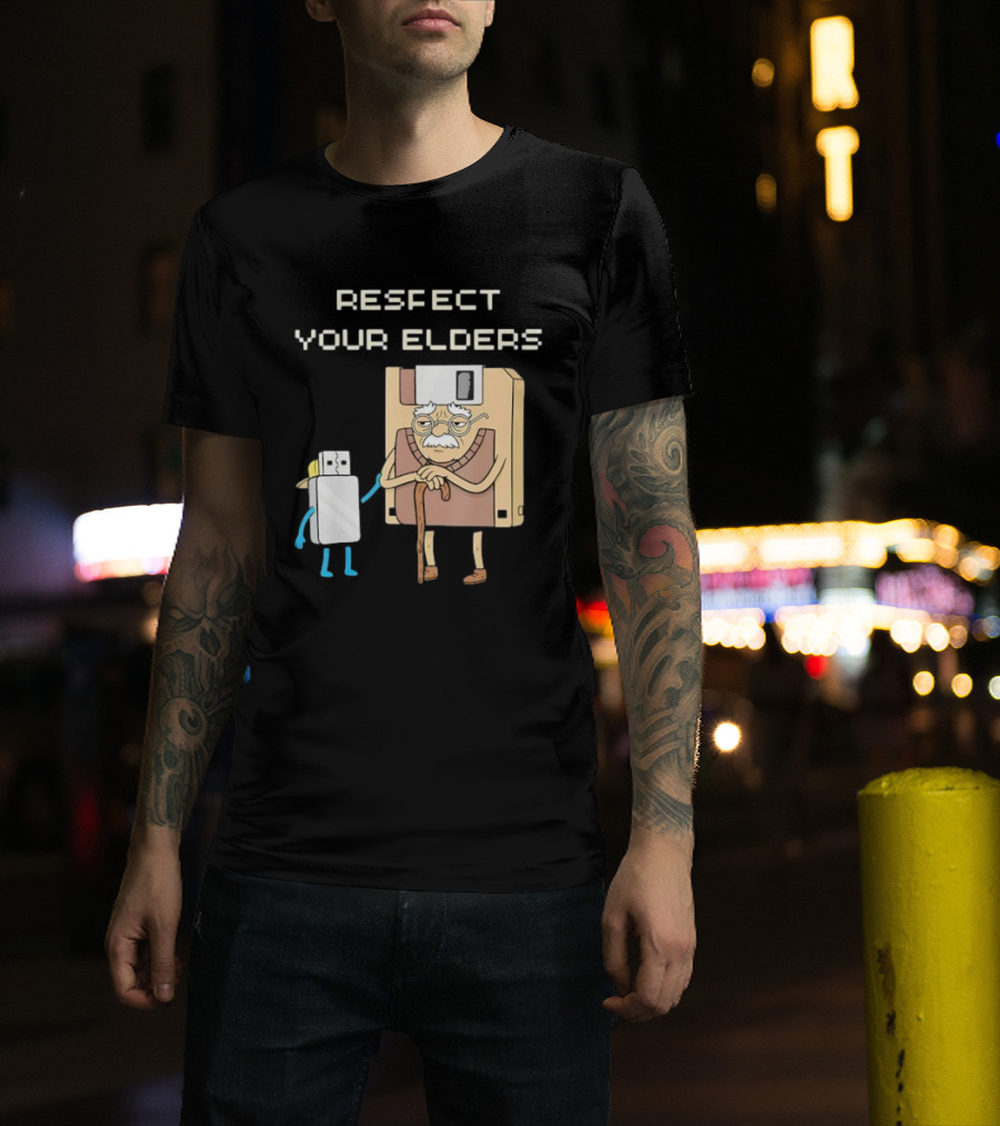 Respect Your Elders Floppy Disk USB Stick Funny Retro Technology Humor T-Shirt