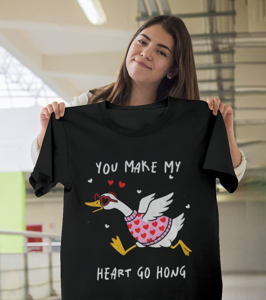 Valentine's Day Heart Go Hong Goose with Sunglasses and Hearts T-Shirt