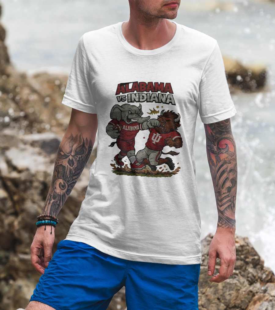 Alabama Vs Indiana Rivalry Football Showdown Cartoon Mashup T-Shirt