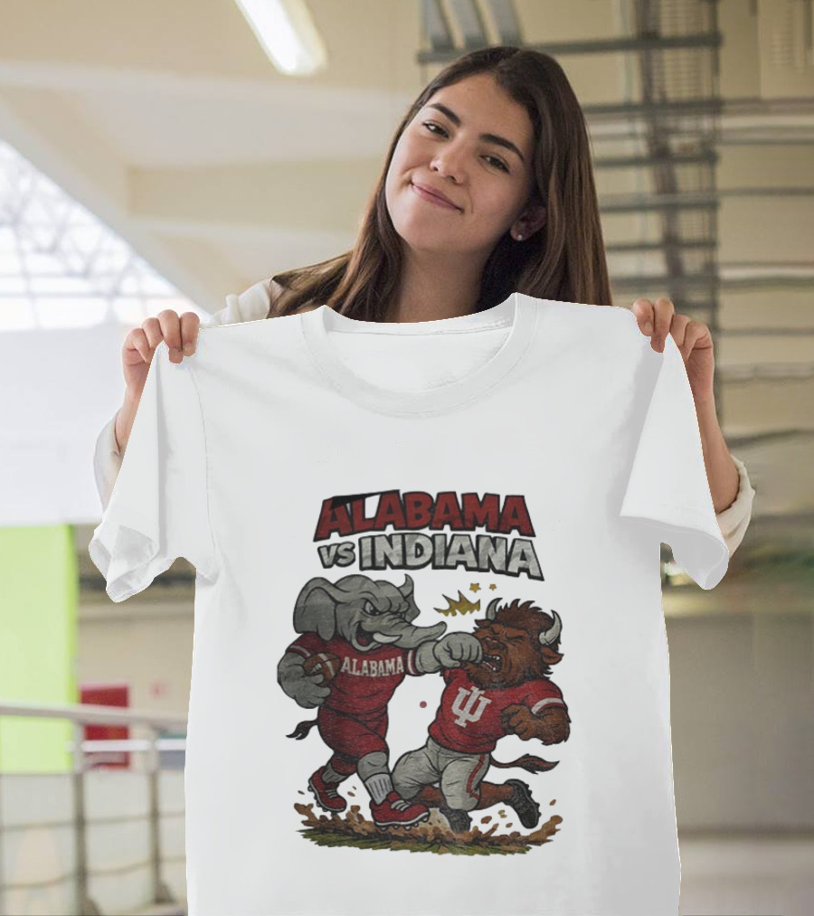 Alabama Vs Indiana Rivalry Football Showdown Cartoon Mashup T-Shirt