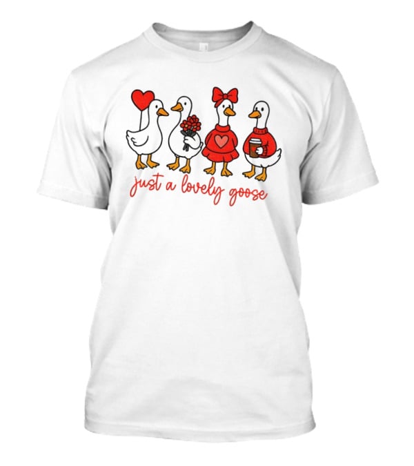 Coquette Valentine Lovely Goose With Heart Bow Flowers Coffee T-Shirt