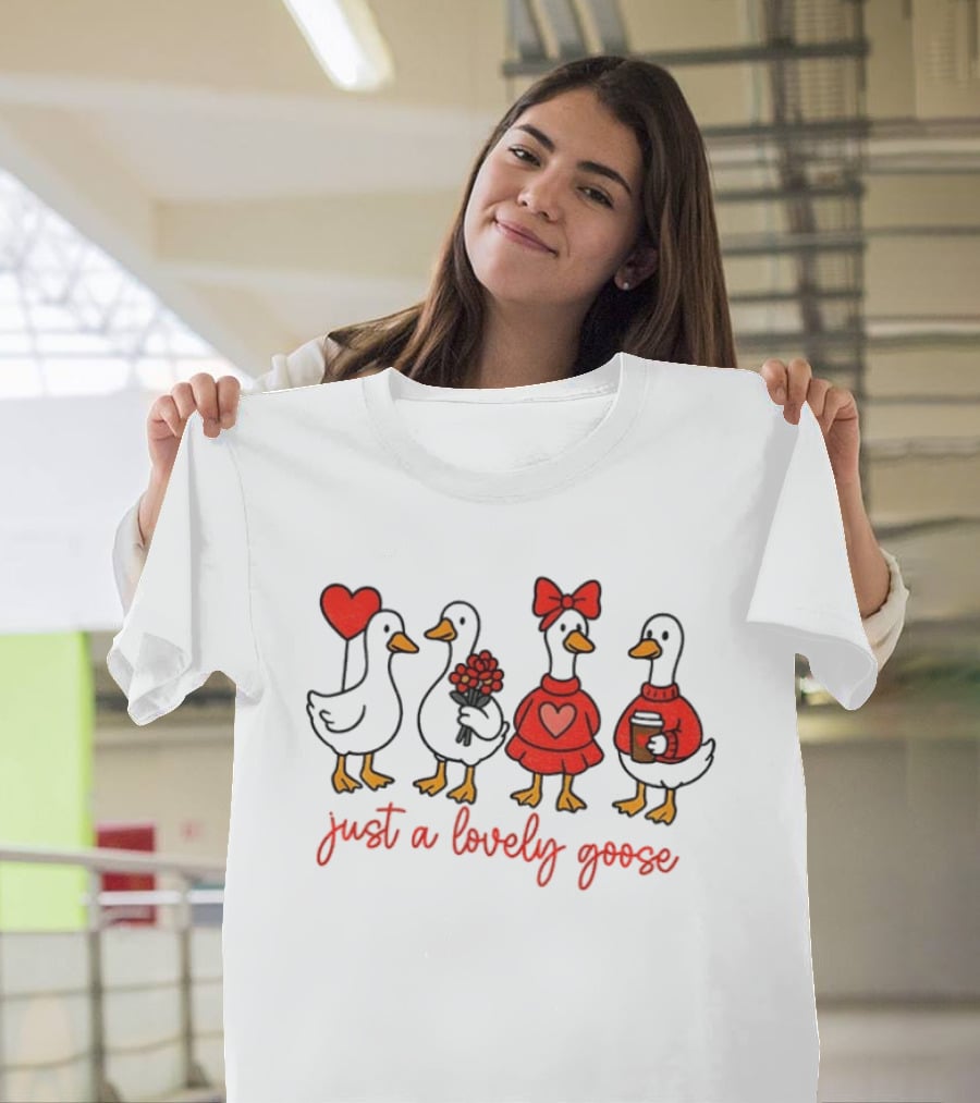 Coquette Valentine Lovely Goose With Heart Bow Flowers Coffee T-Shirt