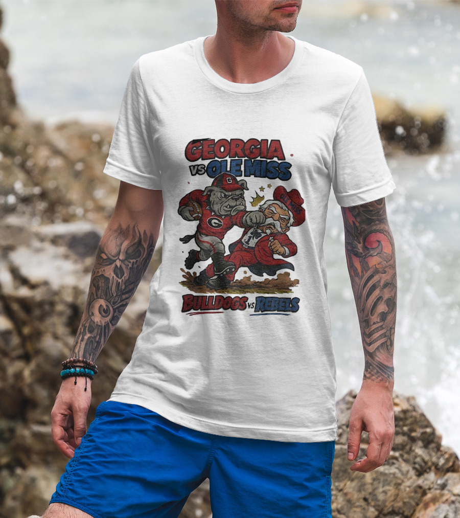 Georgia Vs. Ole Miss Bulldogs Rebels Retro Football Rivalry CFP T-Shirt