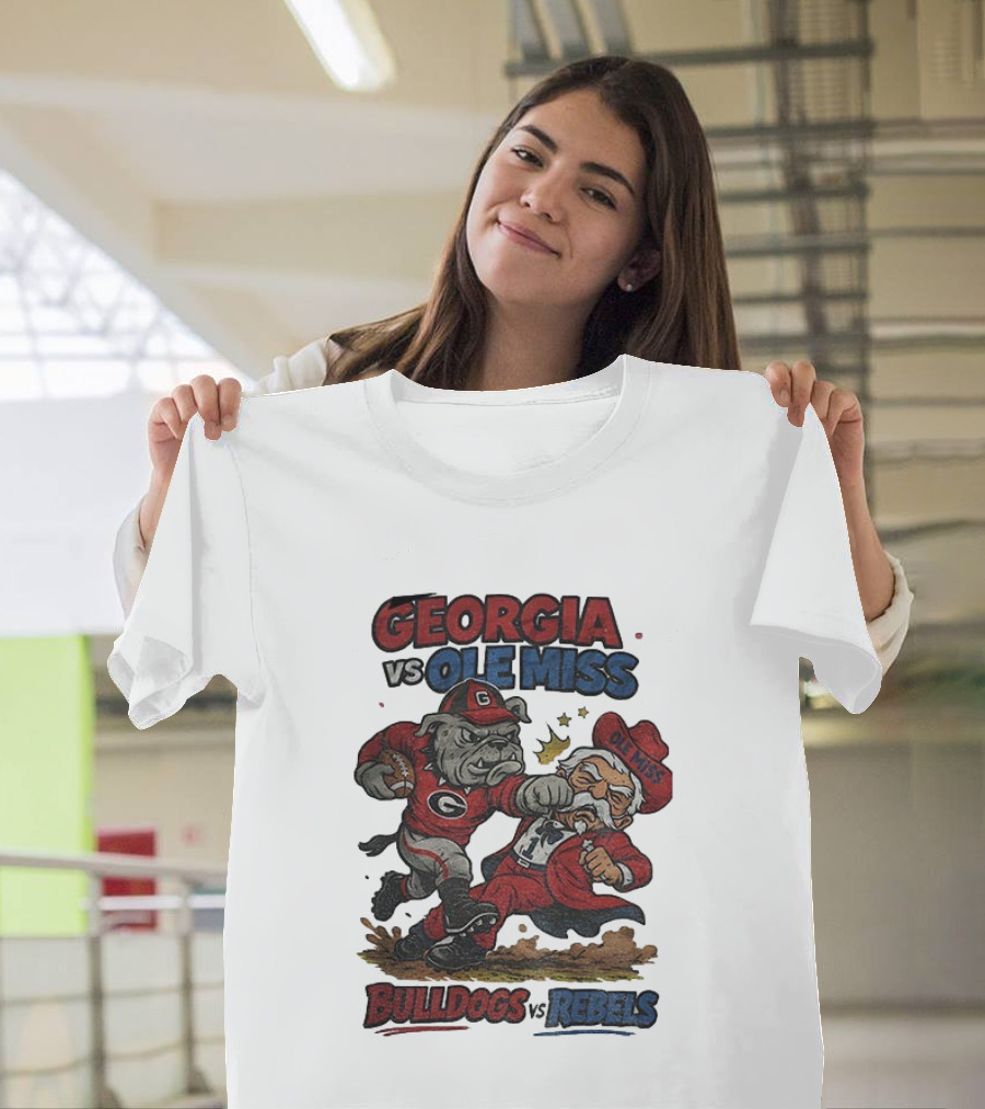 Georgia Vs. Ole Miss Bulldogs Rebels Retro Football Rivalry CFP T-Shirt