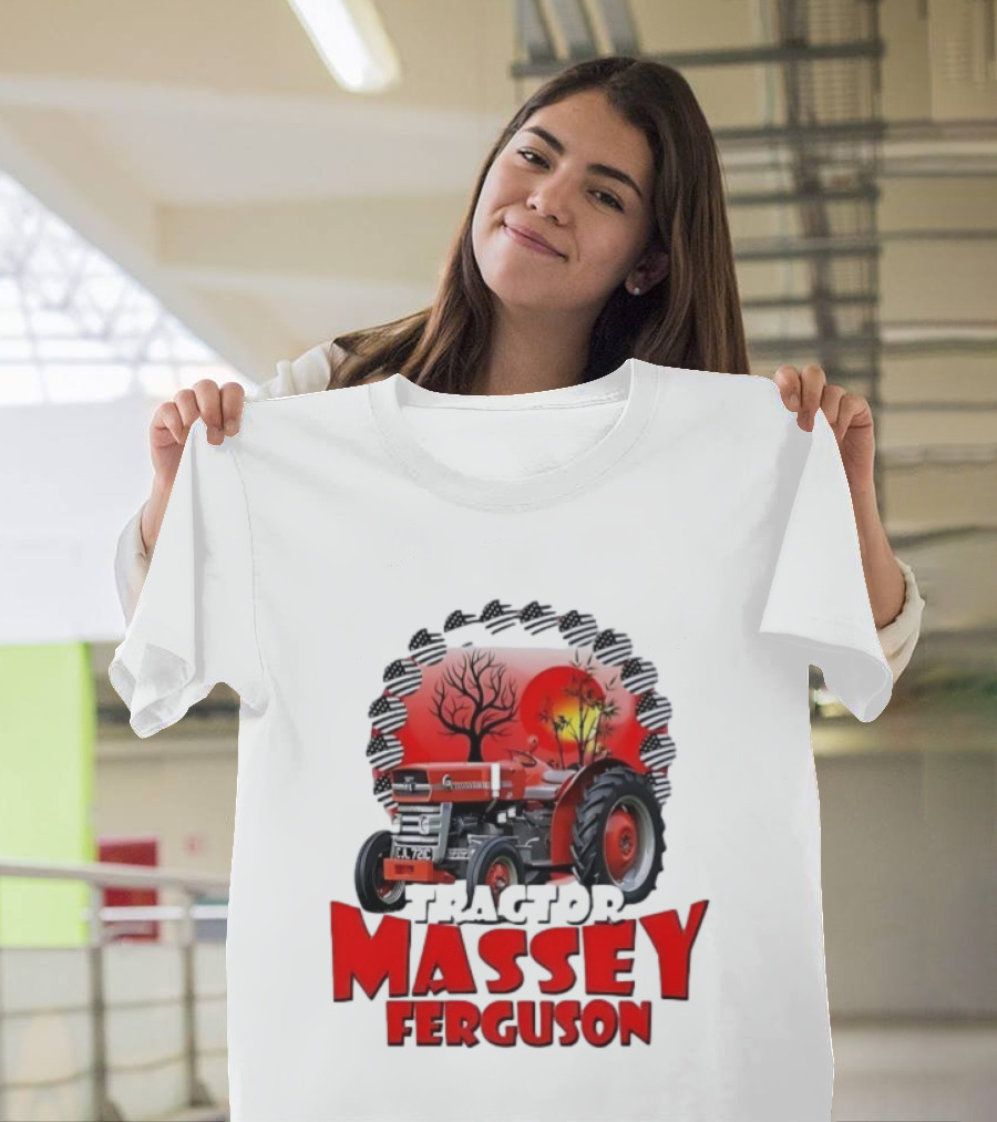 Massey Ferguson Tractor Red Landscapes Sun Trees T-Shirt