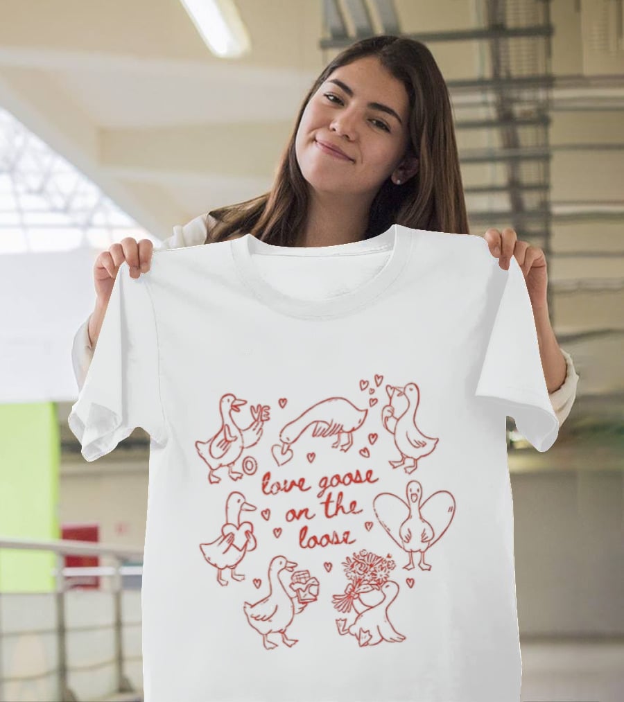 Valentine Love Goose On The Loose Hearts And Cute Drawings T-Shirt