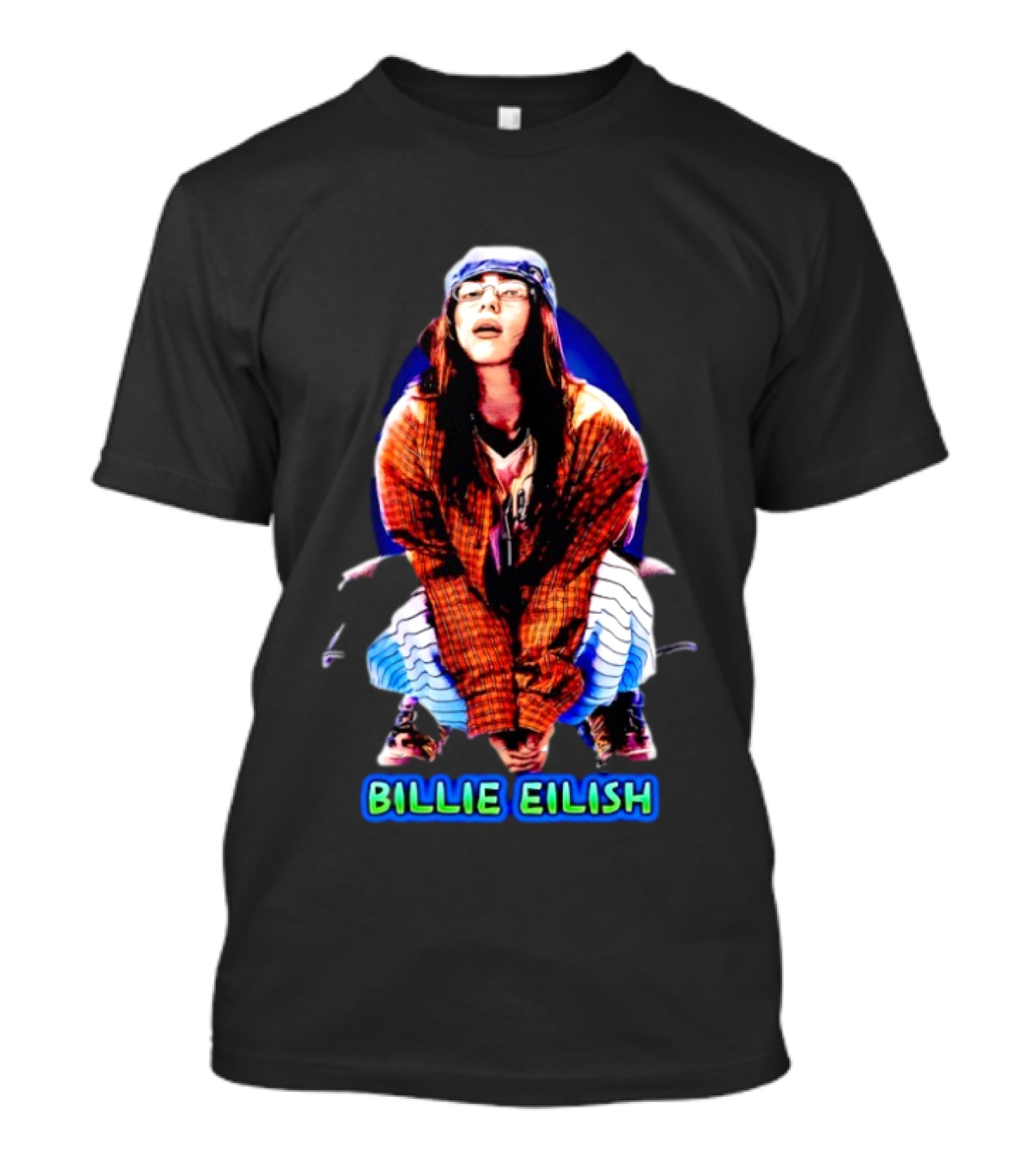 Billie Eilish Squatting Plaid Striped T-Shirt