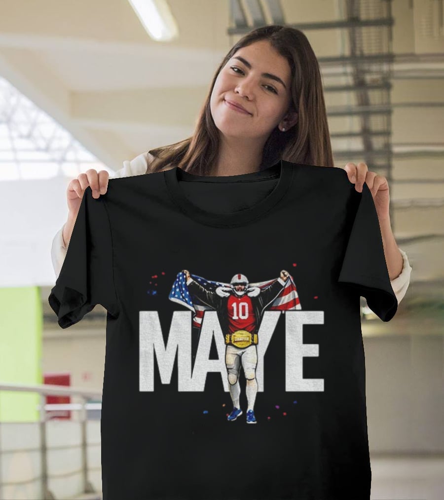 Drake Maye 10 New England Patriots 2026 American Flag Champion T-Shirt