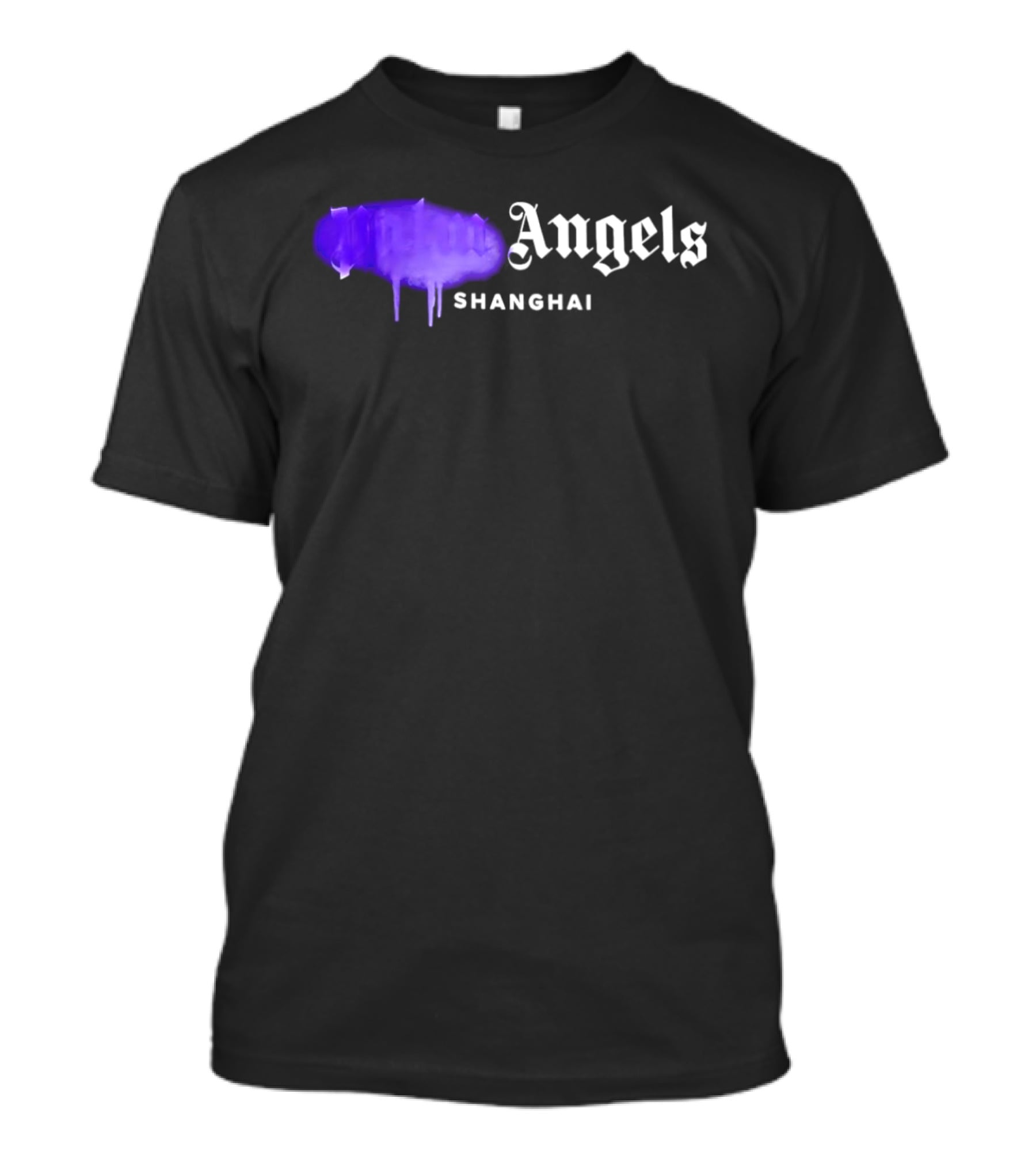 Palm Angels Black Cotton Sprayed Shanghai Purple Drip T-Shirt