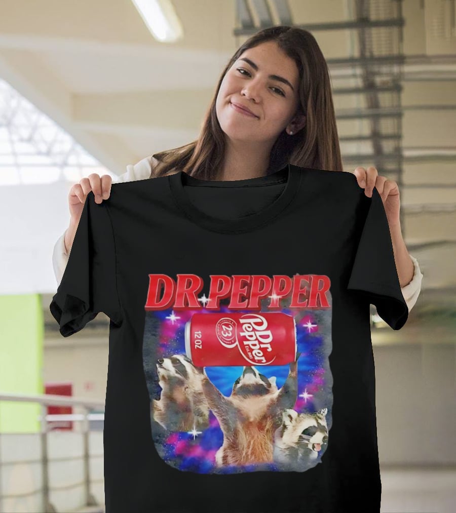Dr Pepper Raccoons With Can And Cosmic Background T-Shirt