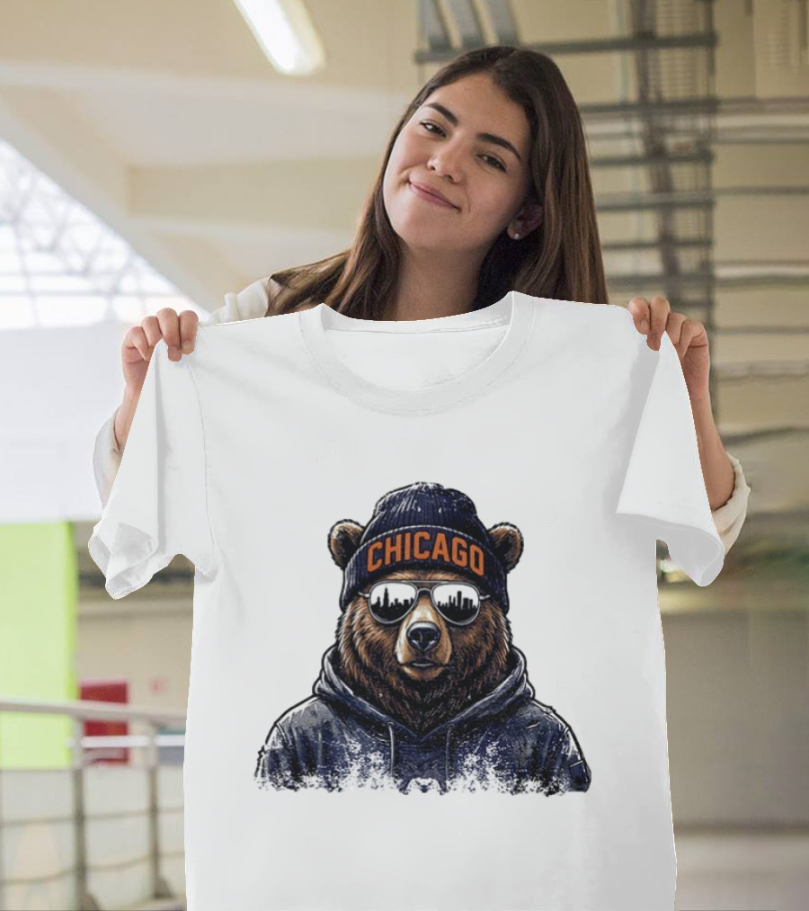 Chicago Bear Football Mascot Sunglasses Beanie Hat T-Shirt