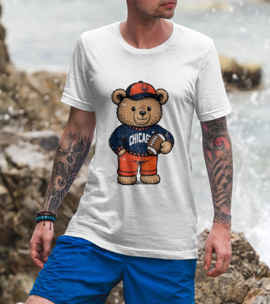 Chicago Bears Football Teddy Bear Holding Football NFL Merchandise T-Shirt