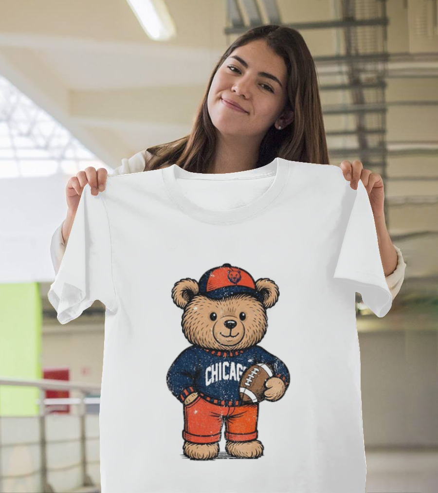 Chicago Bears Football Teddy Bear Holding Football NFL Merchandise T-Shirt