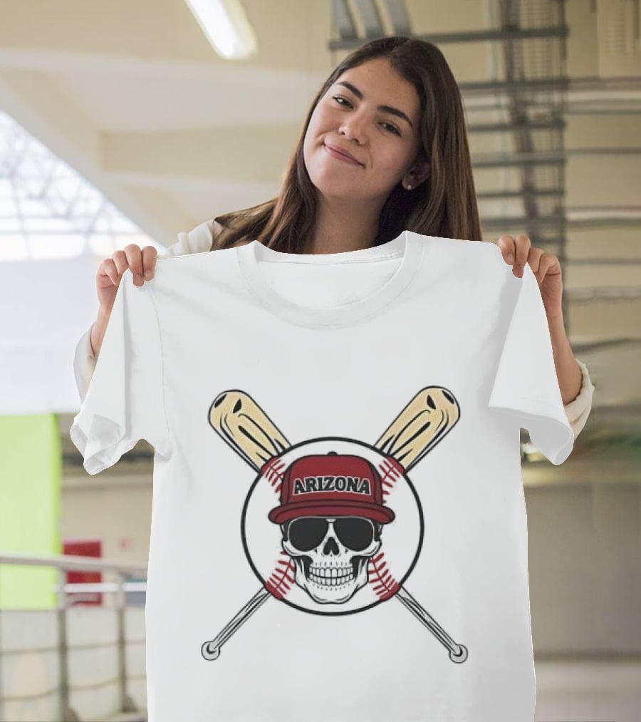 Arizona Baseball Skeleton Skull Cap And Bat Crossbones T-Shirt
