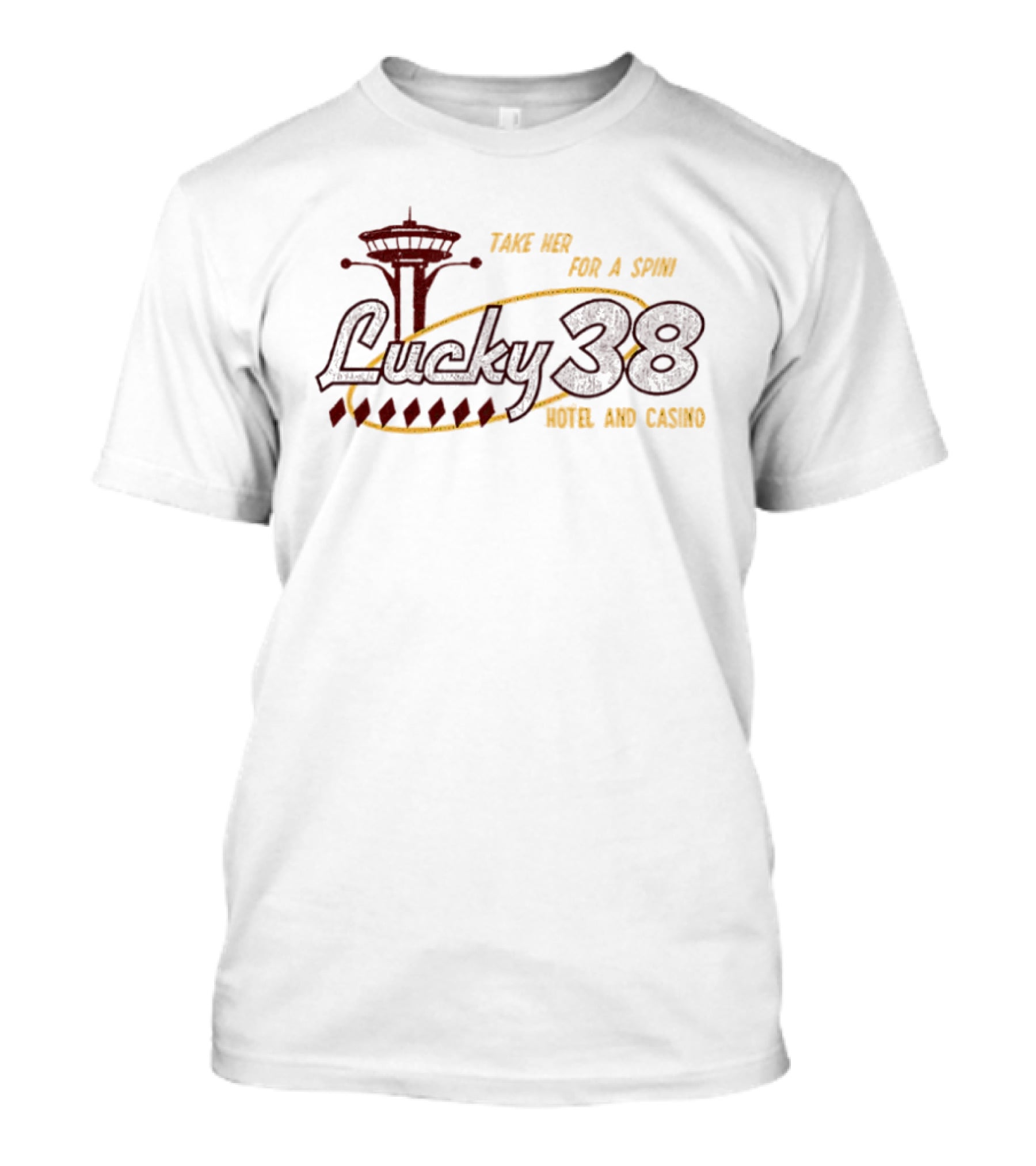 Lucky 38 Take Her For A Spin Hotel And Casino Vintage Retro Casino Vibes T-Shirt