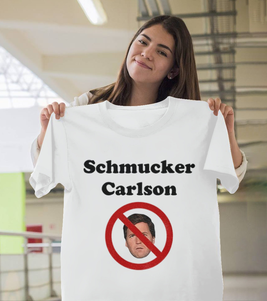 Schmucker Carlson Face Inside Red Prohibition Circle T-Shirt
