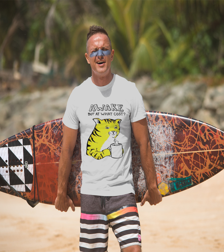 Awake At What Cost Tired Orange Cat Coffee T-Shirt