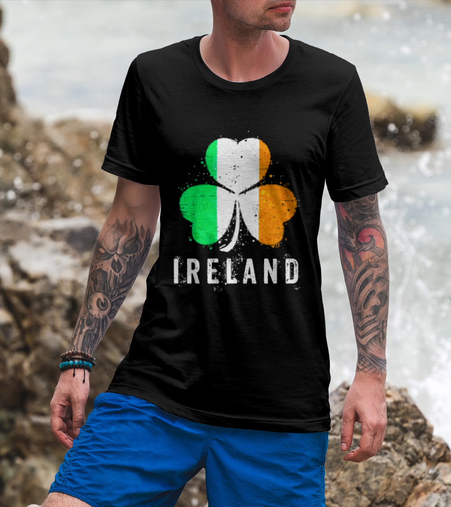 Ireland Flag On Shamrock For Proud Irish On St Patrick’s Day T-Shirt