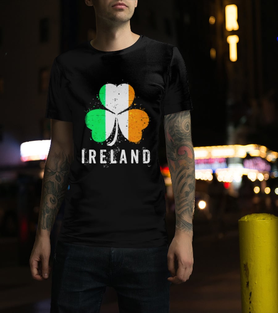 Ireland Flag On Shamrock For Proud Irish On St Patrick’s Day T-Shirt