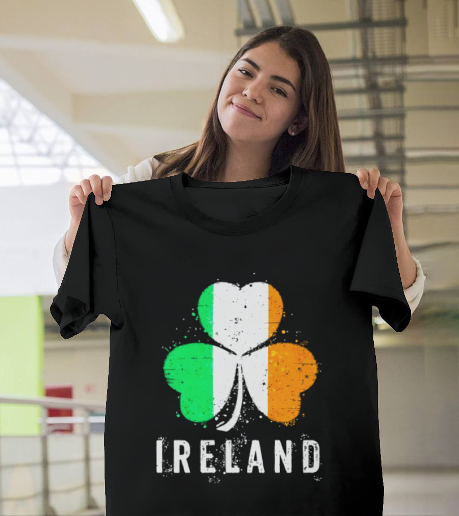 Ireland Flag On Shamrock For Proud Irish On St Patrick’s Day T-Shirt