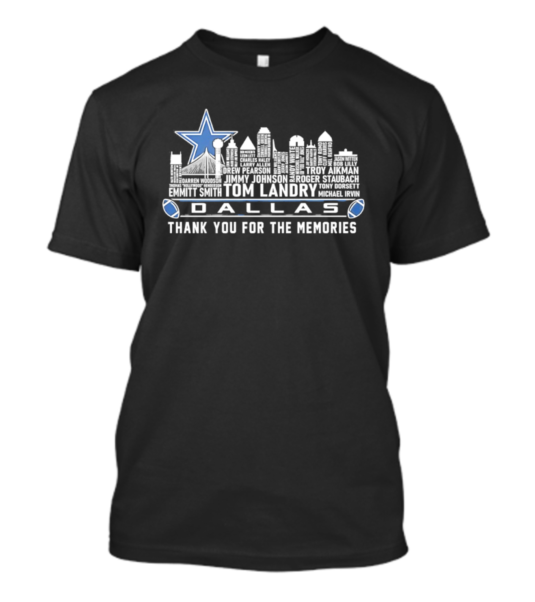 Dallas Cowboys Tom Landry City Skyline Thank You For The Memories T-Shirt