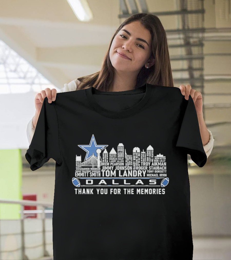 Dallas Cowboys Tom Landry City Skyline Thank You For The Memories T-Shirt