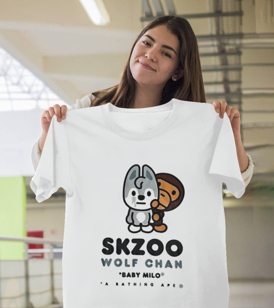 SKZOO Wolf Chan Baby Milo BAPE Stray Kids Collaboration T-Shirt