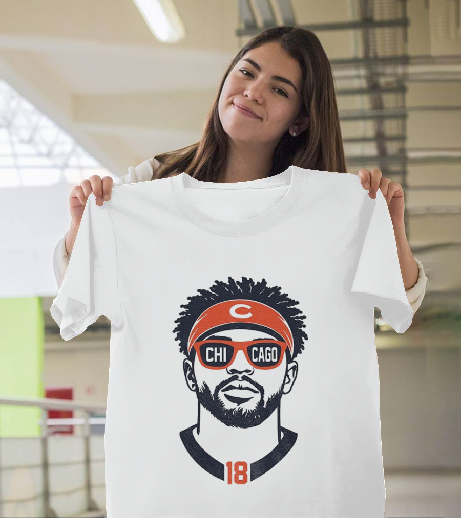 Caleb Williams 18 Chicago Bears Cartoon Sunglasses Headband T-Shirt