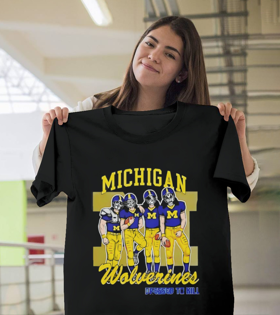 Michigan Wolverines Football Dressed To Kill Team Players Yellow And Blue T-Shirt